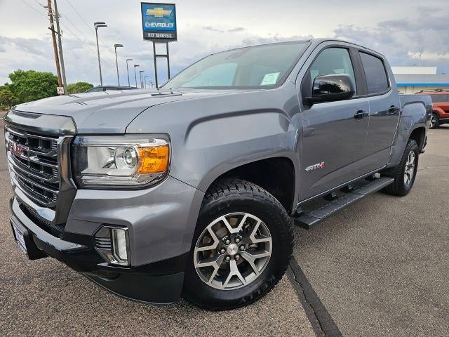 2022 GMC Canyon Crew Cab Short Box 4-Wheel Drive AT4 w/Leather in Satin Steel Metallic — front three-quarter view