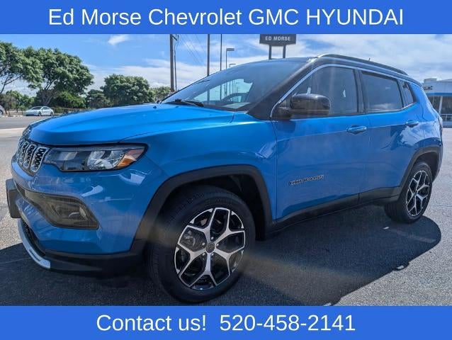 2025 Jeep Compass Limited 4x4 in Hydro Blue Pearlcoat — front three-quarter view