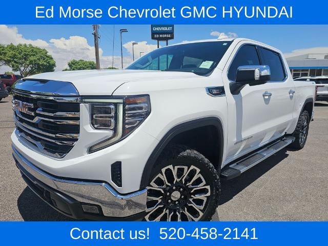 2023 GMC Sierra 1500 Crew Cab Short Box 4-Wheel Drive SLT in Summit White — front three-quarter view
